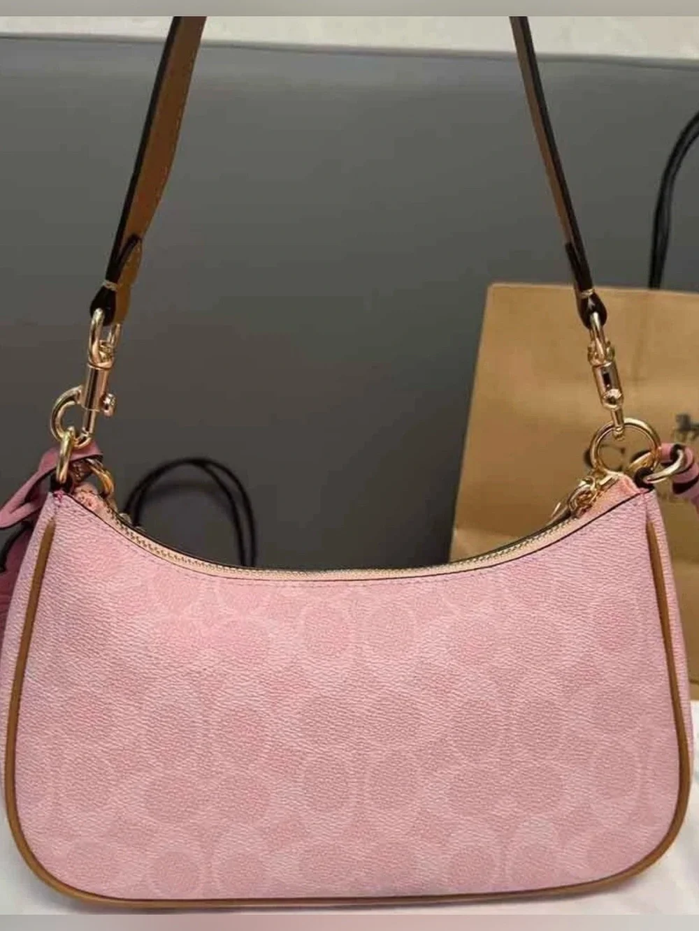 NWT Coach Teri Shoulder Bag Signature Canvas With Charms Gold/Powder Pink CEA20 - Picture 5 of 12